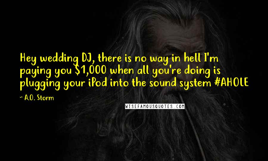 A.O. Storm Quotes: Hey wedding DJ, there is no way in hell I'm paying you $1,000 when all you're doing is plugging your iPod into the sound system #AHOLE