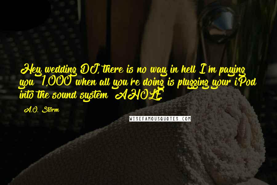 A.O. Storm Quotes: Hey wedding DJ, there is no way in hell I'm paying you $1,000 when all you're doing is plugging your iPod into the sound system #AHOLE