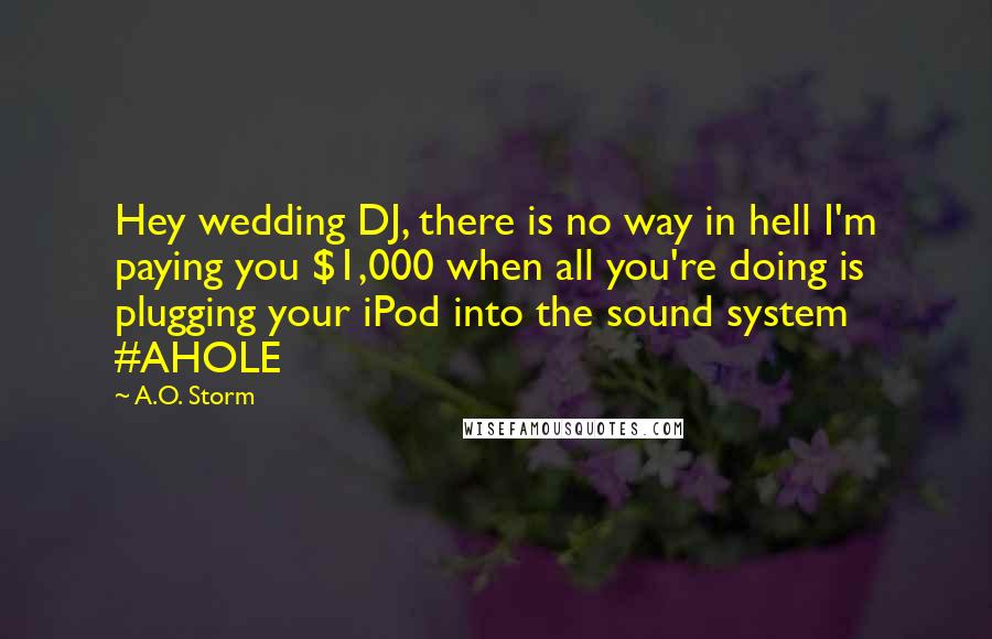A.O. Storm Quotes: Hey wedding DJ, there is no way in hell I'm paying you $1,000 when all you're doing is plugging your iPod into the sound system #AHOLE