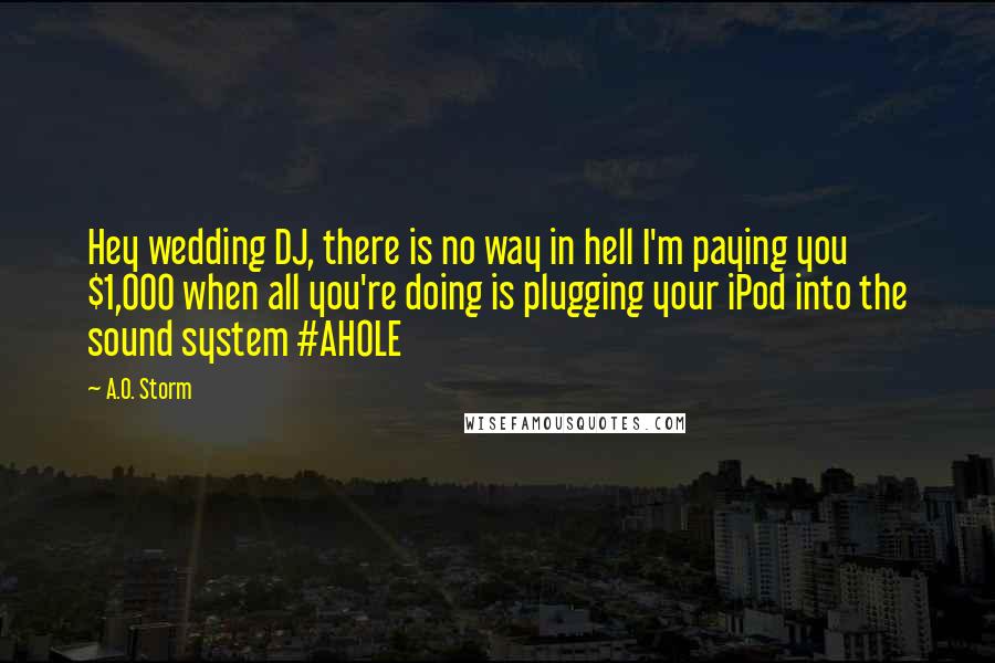 A.O. Storm Quotes: Hey wedding DJ, there is no way in hell I'm paying you $1,000 when all you're doing is plugging your iPod into the sound system #AHOLE