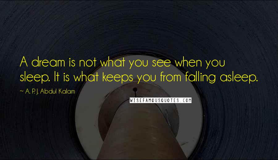 A. P. J. Abdul Kalam Quotes: A dream is not what you see when you sleep. It is what keeps you from falling asleep.