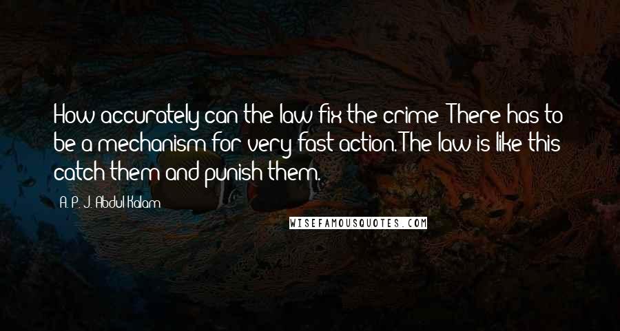 A. P. J. Abdul Kalam Quotes: How accurately can the law fix the crime? There has to be a mechanism for very fast action. The law is like this: catch them and punish them.