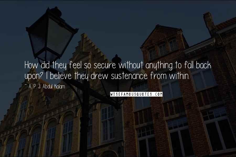 A. P. J. Abdul Kalam Quotes: How did they feel so secure without anything to fall back upon? I believe they drew sustenance from within.