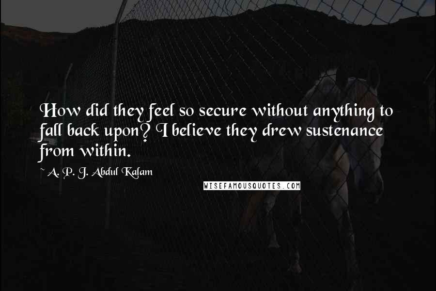 A. P. J. Abdul Kalam Quotes: How did they feel so secure without anything to fall back upon? I believe they drew sustenance from within.