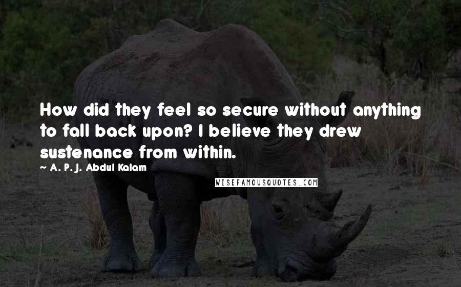 A. P. J. Abdul Kalam Quotes: How did they feel so secure without anything to fall back upon? I believe they drew sustenance from within.