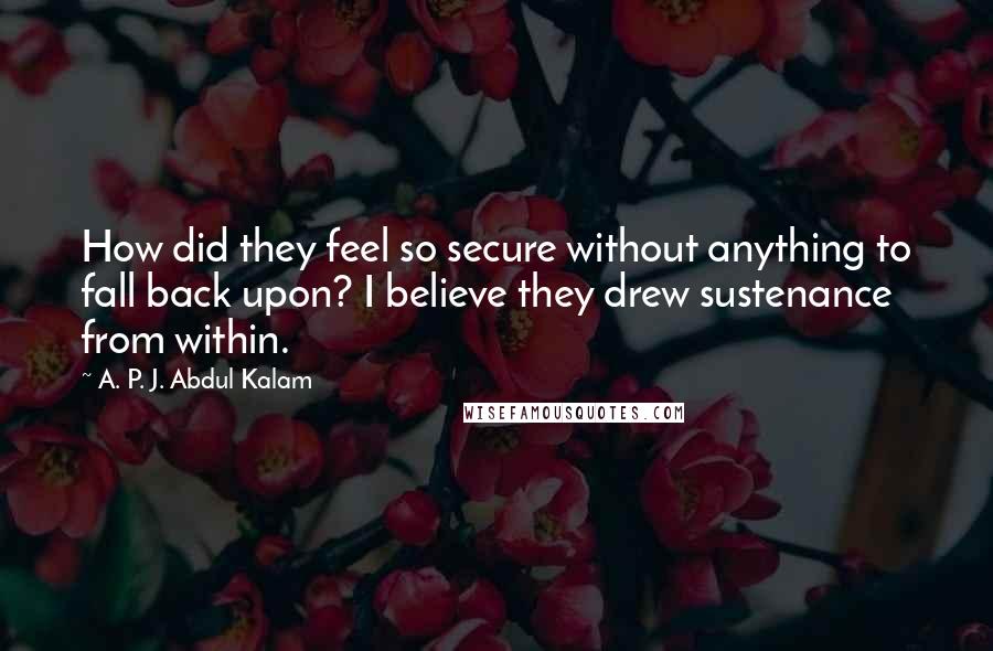A. P. J. Abdul Kalam Quotes: How did they feel so secure without anything to fall back upon? I believe they drew sustenance from within.