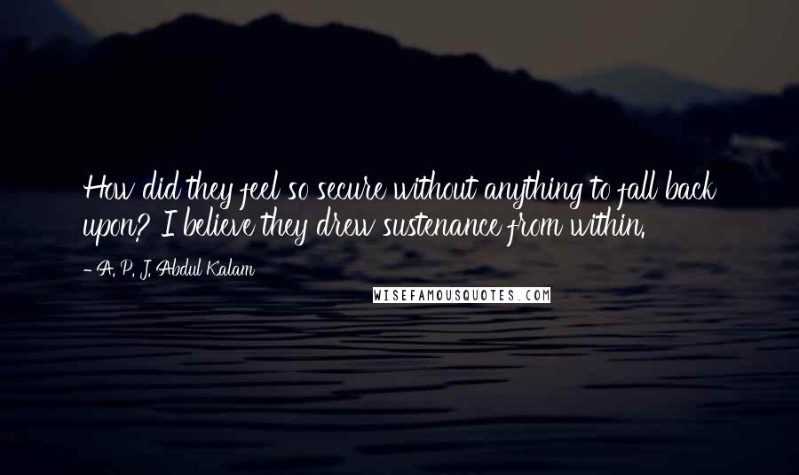 A. P. J. Abdul Kalam Quotes: How did they feel so secure without anything to fall back upon? I believe they drew sustenance from within.