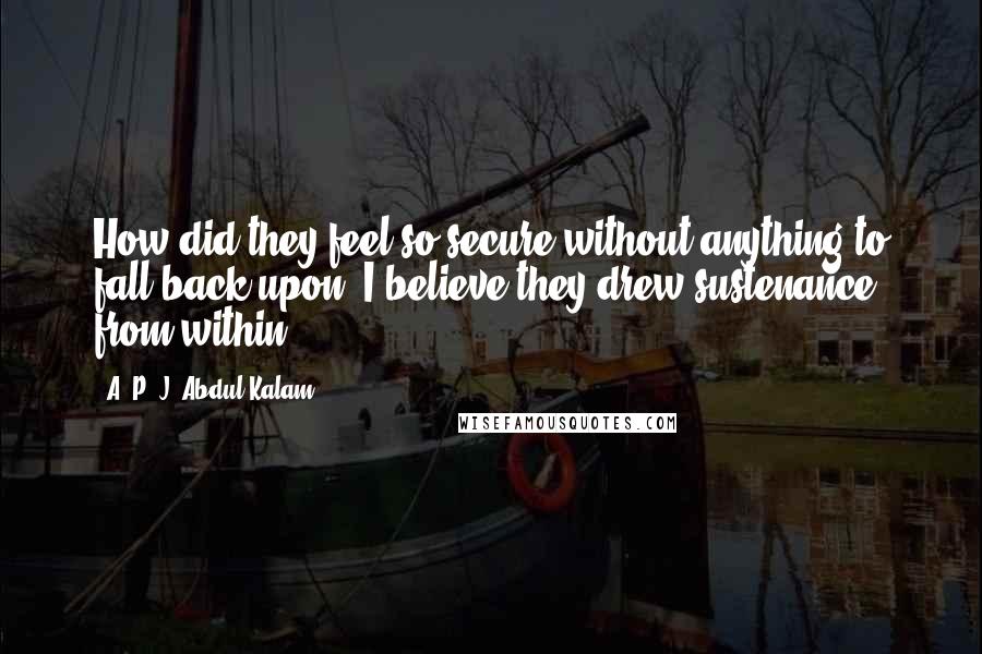 A. P. J. Abdul Kalam Quotes: How did they feel so secure without anything to fall back upon? I believe they drew sustenance from within.