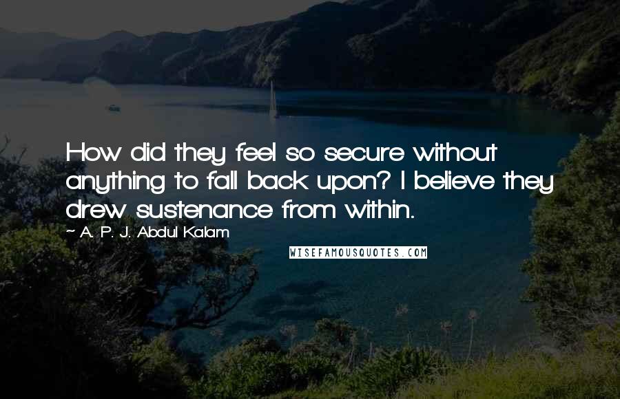 A. P. J. Abdul Kalam Quotes: How did they feel so secure without anything to fall back upon? I believe they drew sustenance from within.