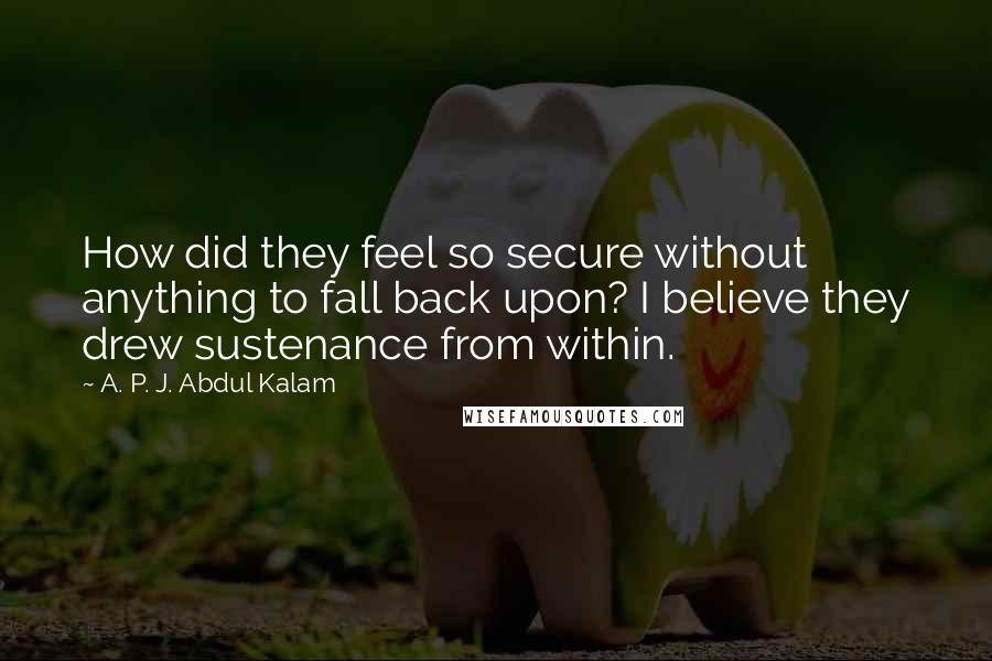 A. P. J. Abdul Kalam Quotes: How did they feel so secure without anything to fall back upon? I believe they drew sustenance from within.