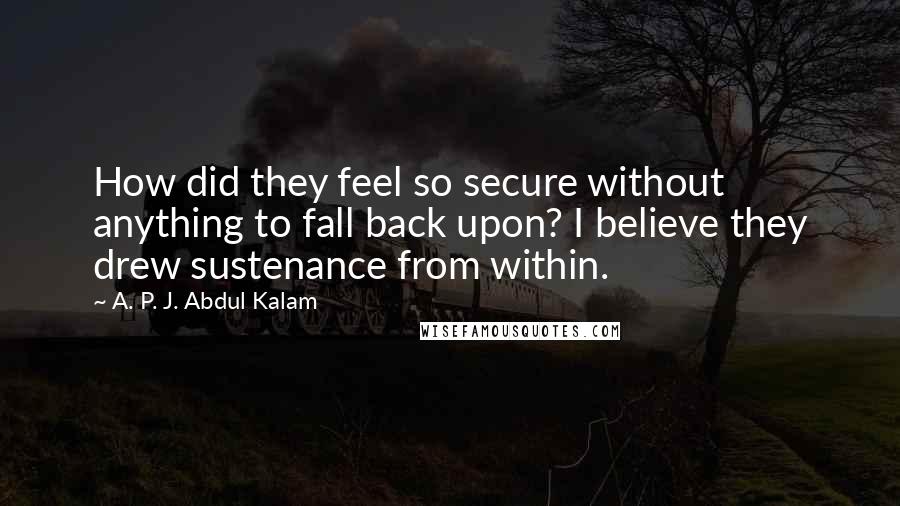 A. P. J. Abdul Kalam Quotes: How did they feel so secure without anything to fall back upon? I believe they drew sustenance from within.