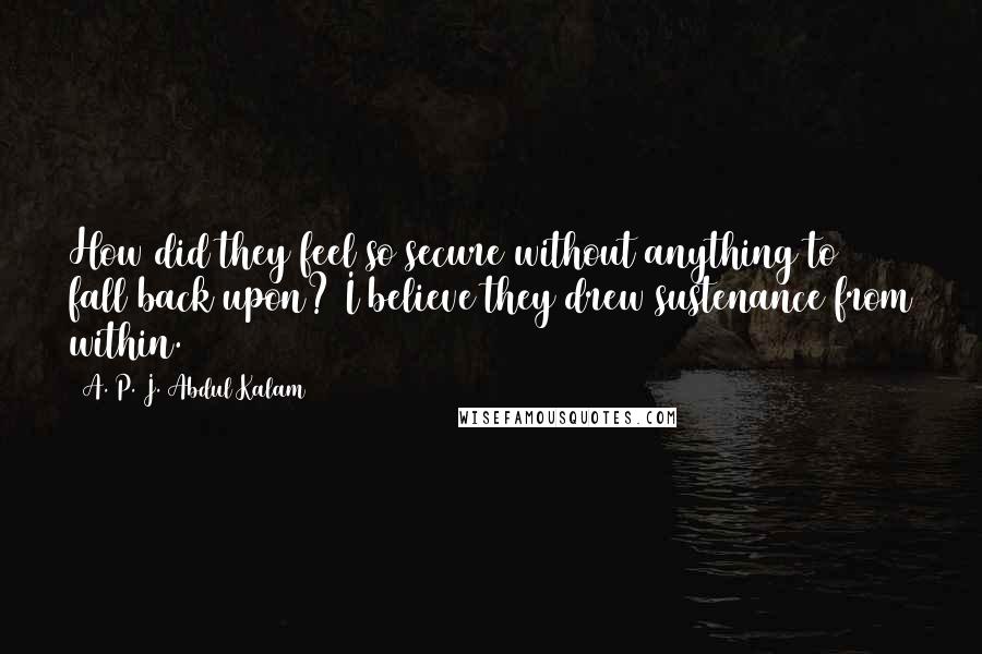 A. P. J. Abdul Kalam Quotes: How did they feel so secure without anything to fall back upon? I believe they drew sustenance from within.