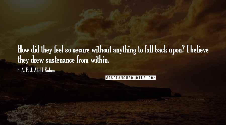 A. P. J. Abdul Kalam Quotes: How did they feel so secure without anything to fall back upon? I believe they drew sustenance from within.