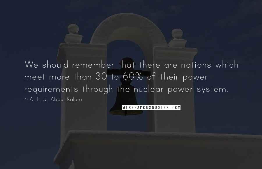 A. P. J. Abdul Kalam Quotes: We should remember that there are nations which meet more than 30 to 60% of their power requirements through the nuclear power system.