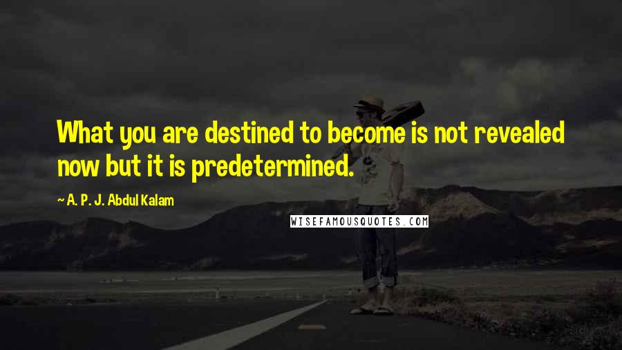 A. P. J. Abdul Kalam Quotes: What you are destined to become is not revealed now but it is predetermined.