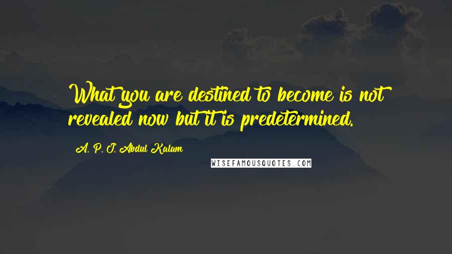 A. P. J. Abdul Kalam Quotes: What you are destined to become is not revealed now but it is predetermined.