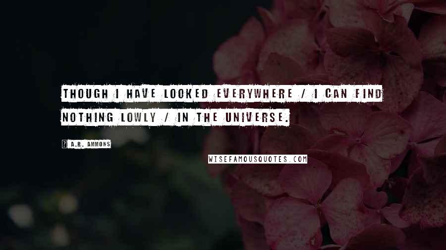 A.R. Ammons Quotes: Though I have looked everywhere / I can find nothing lowly / in the universe.