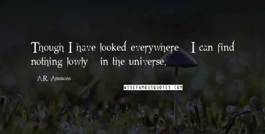 A.R. Ammons Quotes: Though I have looked everywhere / I can find nothing lowly / in the universe.