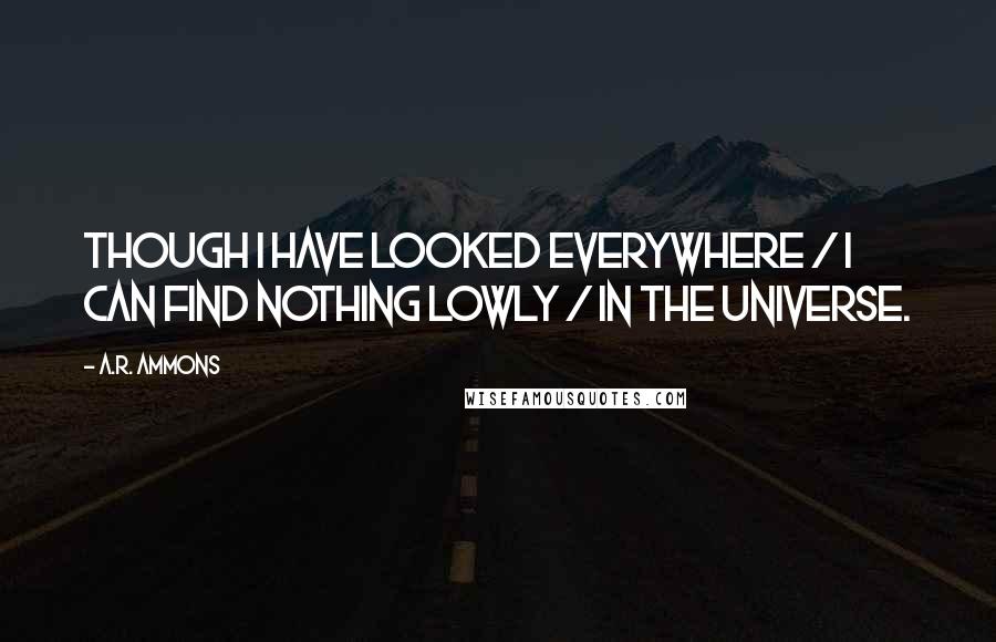 A.R. Ammons Quotes: Though I have looked everywhere / I can find nothing lowly / in the universe.