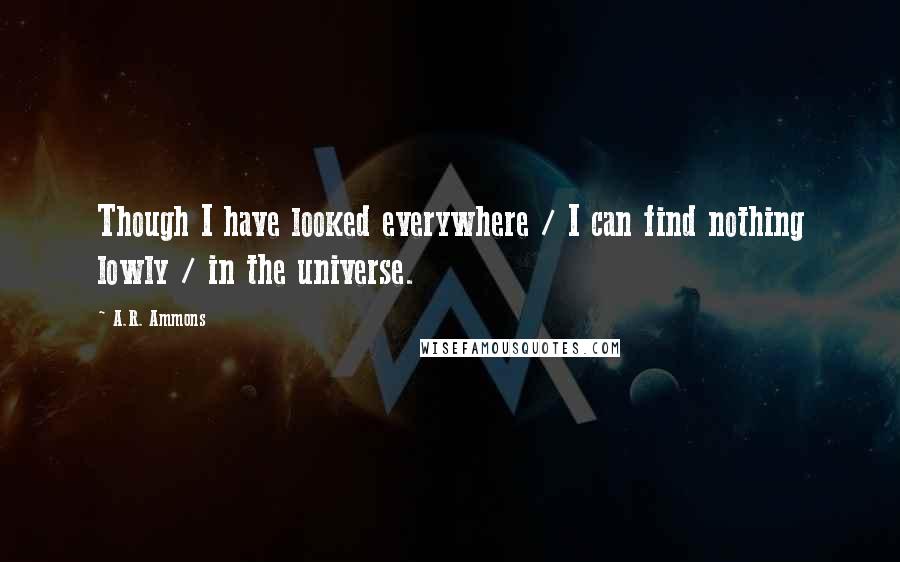 A.R. Ammons Quotes: Though I have looked everywhere / I can find nothing lowly / in the universe.