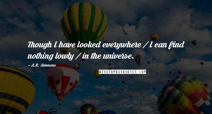 A.R. Ammons Quotes: Though I have looked everywhere / I can find nothing lowly / in the universe.