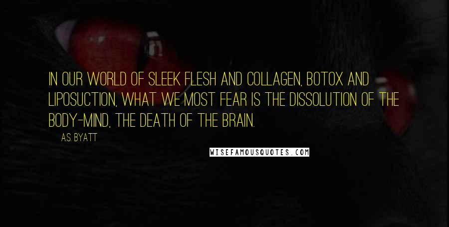 A.S. Byatt Quotes: In our world of sleek flesh and collagen, Botox and liposuction, what we most fear is the dissolution of the body-mind, the death of the brain.