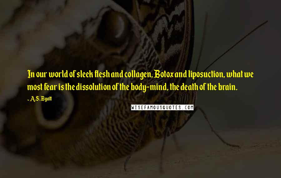 A.S. Byatt Quotes: In our world of sleek flesh and collagen, Botox and liposuction, what we most fear is the dissolution of the body-mind, the death of the brain.