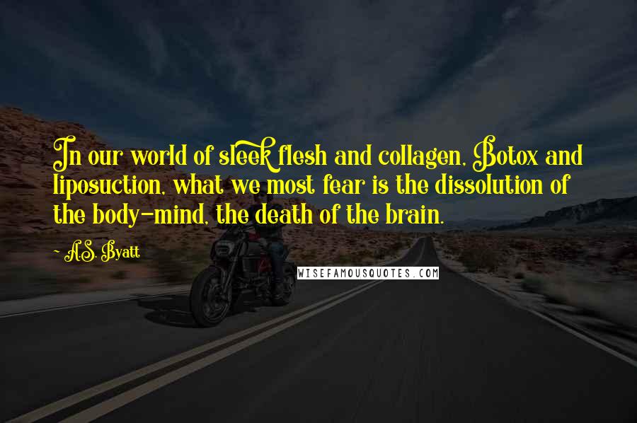 A.S. Byatt Quotes: In our world of sleek flesh and collagen, Botox and liposuction, what we most fear is the dissolution of the body-mind, the death of the brain.