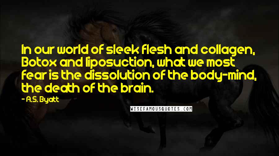 A.S. Byatt Quotes: In our world of sleek flesh and collagen, Botox and liposuction, what we most fear is the dissolution of the body-mind, the death of the brain.