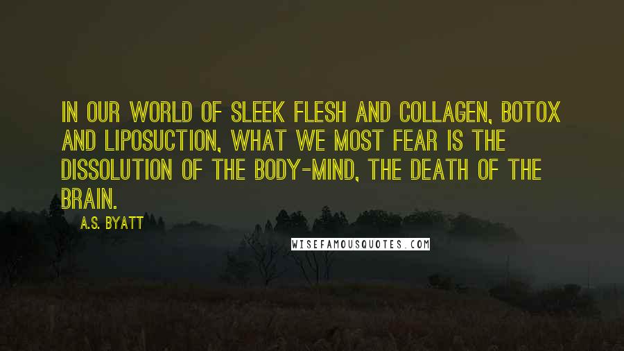 A.S. Byatt Quotes: In our world of sleek flesh and collagen, Botox and liposuction, what we most fear is the dissolution of the body-mind, the death of the brain.