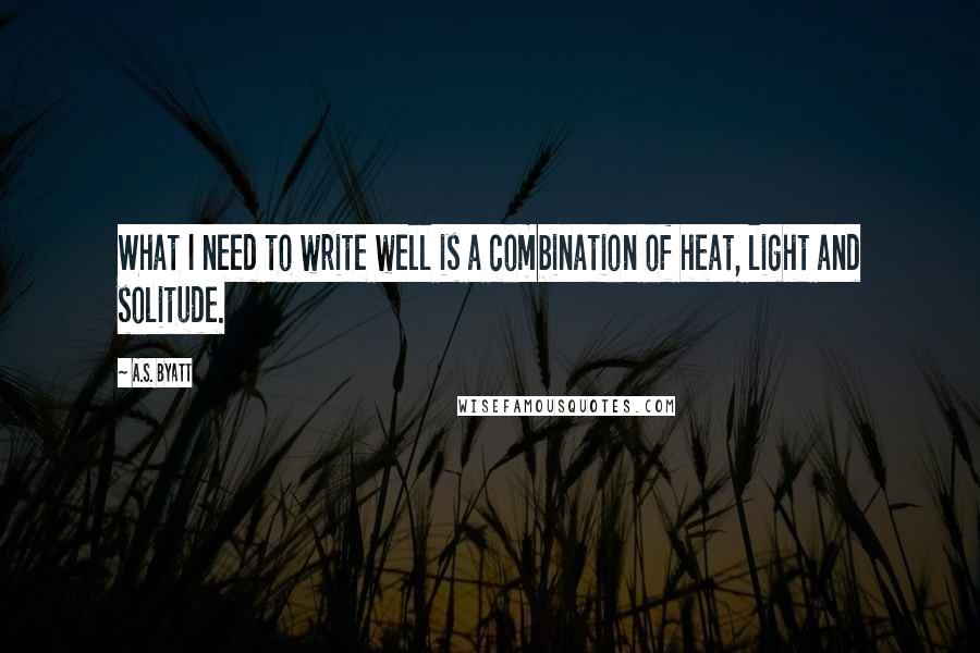 A.S. Byatt Quotes: What I need to write well is a combination of heat, light and solitude.