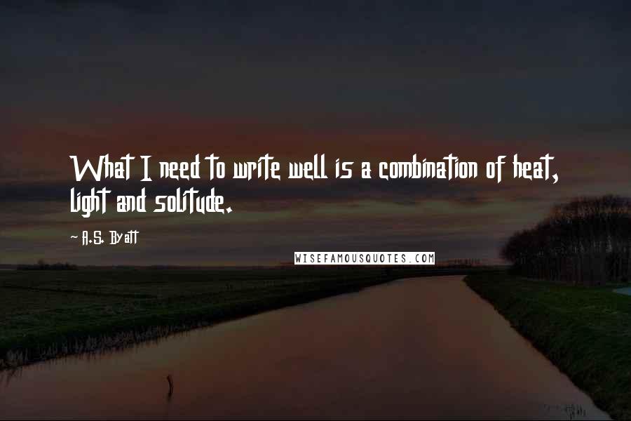 A.S. Byatt Quotes: What I need to write well is a combination of heat, light and solitude.