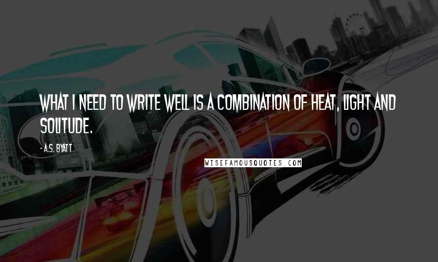 A.S. Byatt Quotes: What I need to write well is a combination of heat, light and solitude.