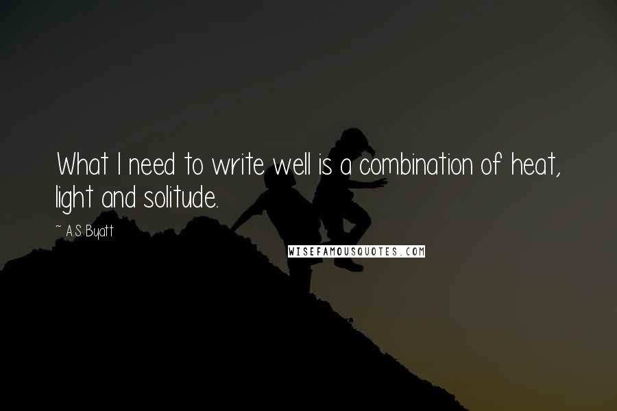 A.S. Byatt Quotes: What I need to write well is a combination of heat, light and solitude.