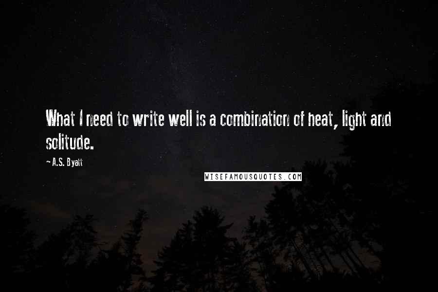 A.S. Byatt Quotes: What I need to write well is a combination of heat, light and solitude.