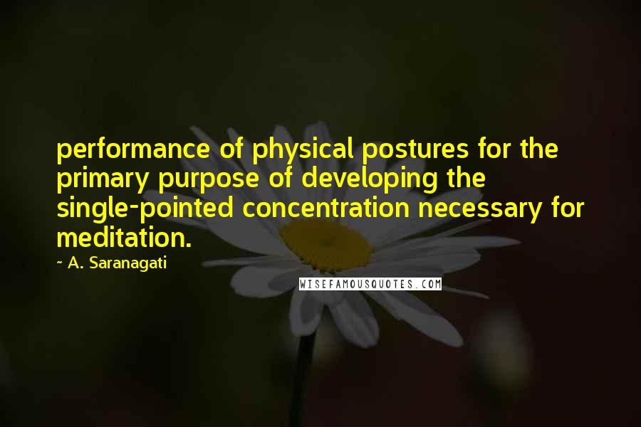 A. Saranagati Quotes: performance of physical postures for the primary purpose of developing the single-pointed concentration necessary for meditation.