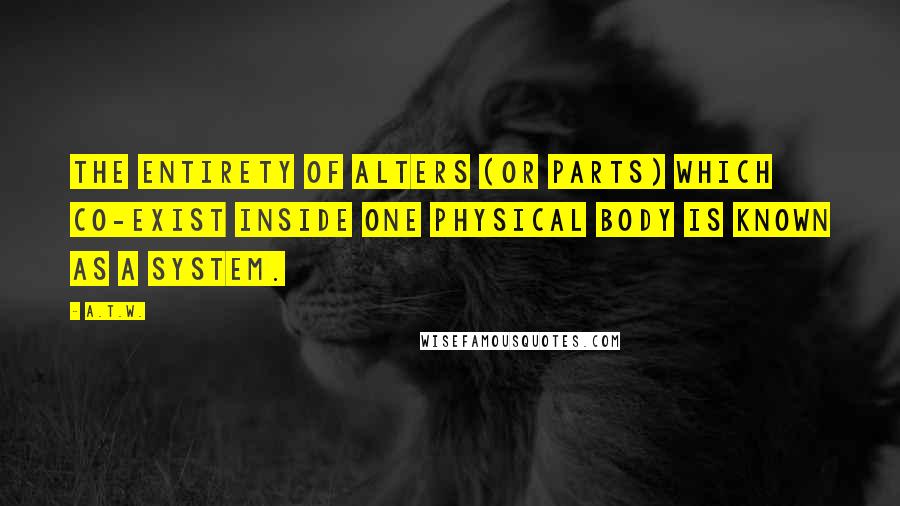 A.T.W. Quotes: The entirety of alters (or parts) which co-exist inside one physical body is known as a System.