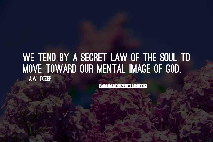 A.W. Tozer Quotes: We tend by a secret law of the soul to move toward our mental image of God.