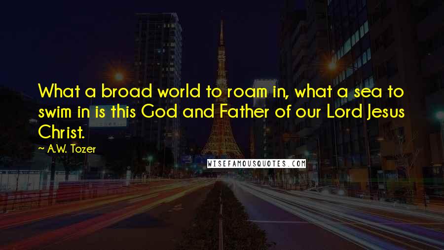 A.W. Tozer Quotes: What a broad world to roam in, what a sea to swim in is this God and Father of our Lord Jesus Christ.