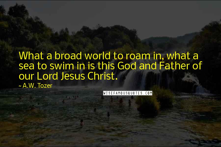 A.W. Tozer Quotes: What a broad world to roam in, what a sea to swim in is this God and Father of our Lord Jesus Christ.
