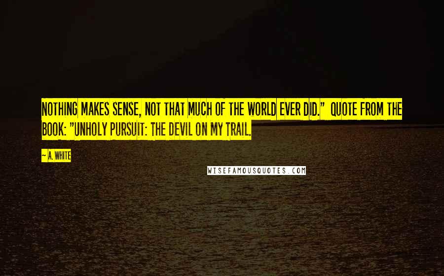 A. White Quotes: Nothing makes sense, not that much of the world ever did."  Quote from the book: "UnHoly Pursuit: The Devil on My Trail.