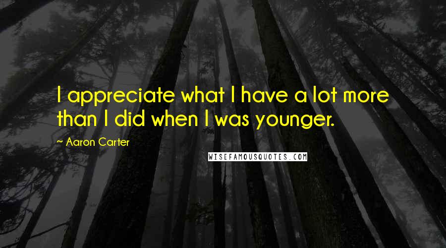 Aaron Carter Quotes: I appreciate what I have a lot more than I did when I was younger.