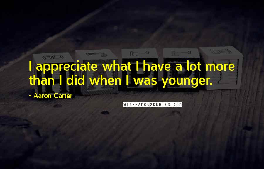 Aaron Carter Quotes: I appreciate what I have a lot more than I did when I was younger.