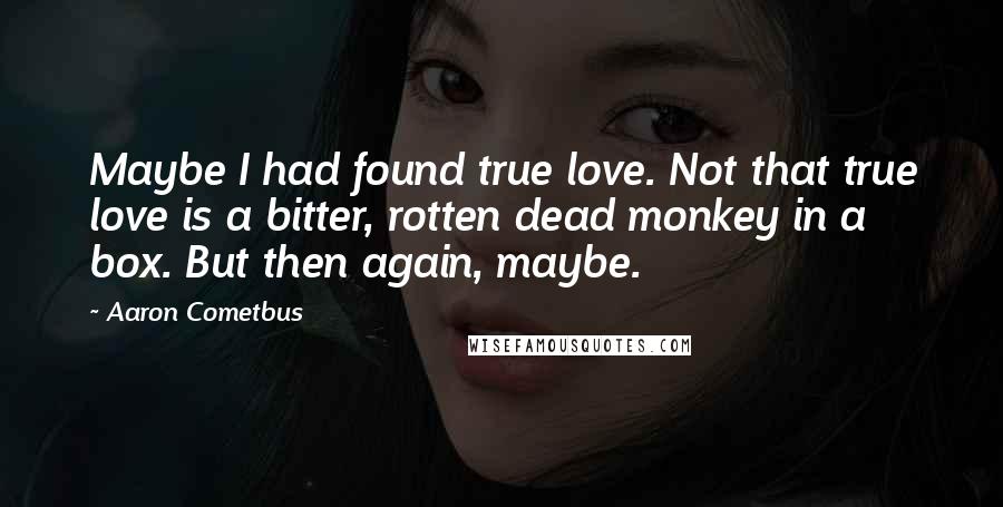 Aaron Cometbus Quotes: Maybe I had found true love. Not that true love is a bitter, rotten dead monkey in a box. But then again, maybe.