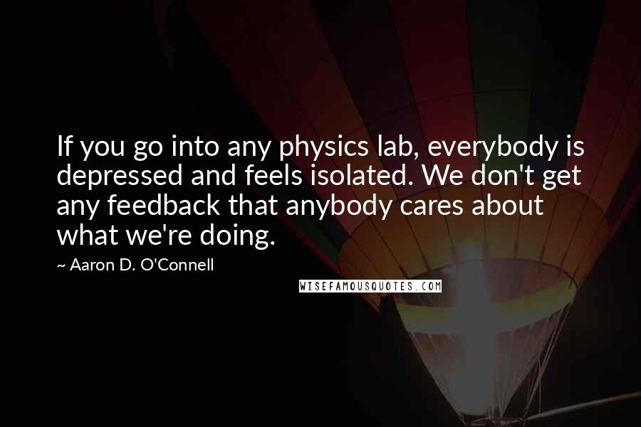 Aaron D. O'Connell Quotes: If you go into any physics lab, everybody is depressed and feels isolated. We don't get any feedback that anybody cares about what we're doing.