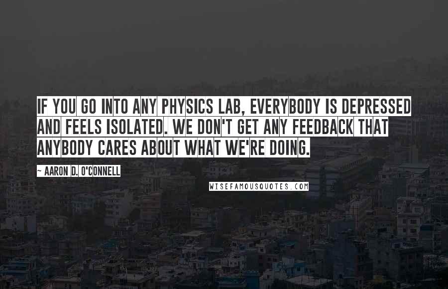 Aaron D. O'Connell Quotes: If you go into any physics lab, everybody is depressed and feels isolated. We don't get any feedback that anybody cares about what we're doing.