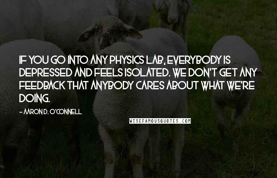 Aaron D. O'Connell Quotes: If you go into any physics lab, everybody is depressed and feels isolated. We don't get any feedback that anybody cares about what we're doing.