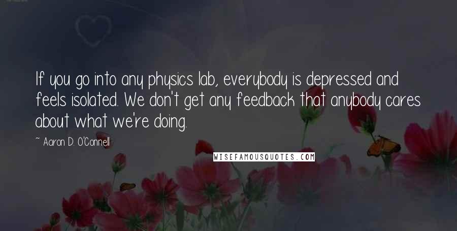 Aaron D. O'Connell Quotes: If you go into any physics lab, everybody is depressed and feels isolated. We don't get any feedback that anybody cares about what we're doing.