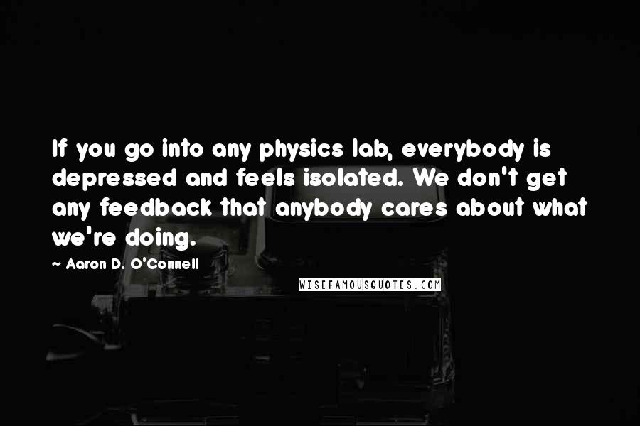 Aaron D. O'Connell Quotes: If you go into any physics lab, everybody is depressed and feels isolated. We don't get any feedback that anybody cares about what we're doing.