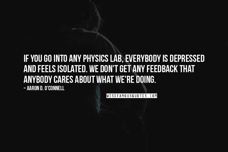 Aaron D. O'Connell Quotes: If you go into any physics lab, everybody is depressed and feels isolated. We don't get any feedback that anybody cares about what we're doing.